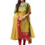 ANNI DESIGNER Women's Rayon Viscose Straight Printed Kurta with Dupatta (Kozikod Yellow_S_Yellow_Small)