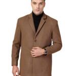 CHKOKKO Men's Wool Blend Solid Regular Fit Casual Single Breasted Coat Brown XXL