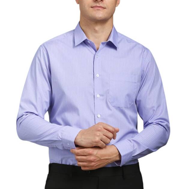 Louis Philippe Men's Striped Regular Fit Shirt (LPSFMSLPB20365_Blue