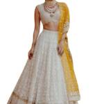TRENDMALLS Women's Georgette Embroidery Bridal Lehenga Choli With Dupatta (L66-White, Semi stitched)