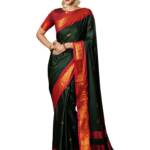 Satrani Women's Banarasi Jacquard Kanjivaram Silk Saree with Unstitched Blouse Piece (3743S107N_Dark Green & Red)