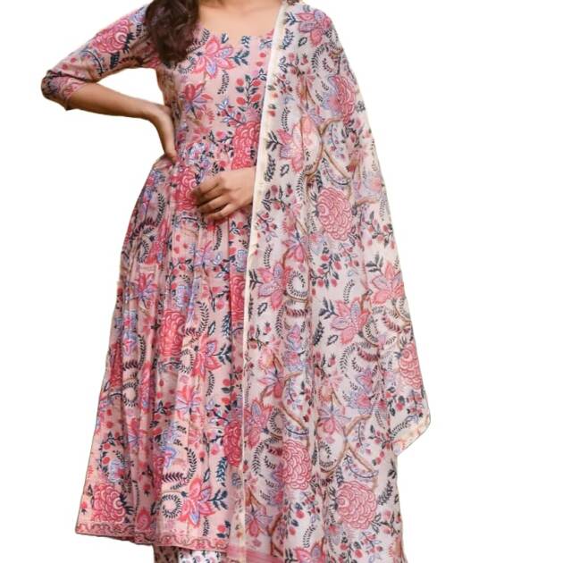 KLOSIA Women Floral Printed Kurta and Pant Set with Dupatta (XX-Large) Pink