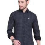 Majestic Man Men Comfort Slim Fit Pure Cotton Tartan Checked Casual Shirt (Black, Large)