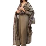 ANNI DESIGNER Women's Rayon Viscose Straight Solid Kurta with Pant & Dupatta (Tarnish CHIKU_M_Beige_Medium)