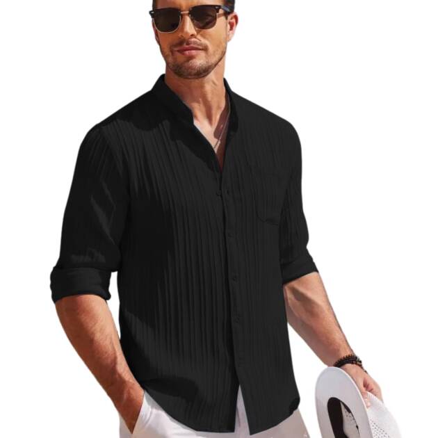 Leriya Fashion Men's Solid Regular Fit Shirt (LF-MS-6242_Black