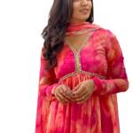 KD Women's Georgette Anarkali Floral Printed Kurta Pent Set With Dupatta Anarkali Kurta For Women Kurta Set Ethnic Set Dupatta Set (X-Large, Pink)