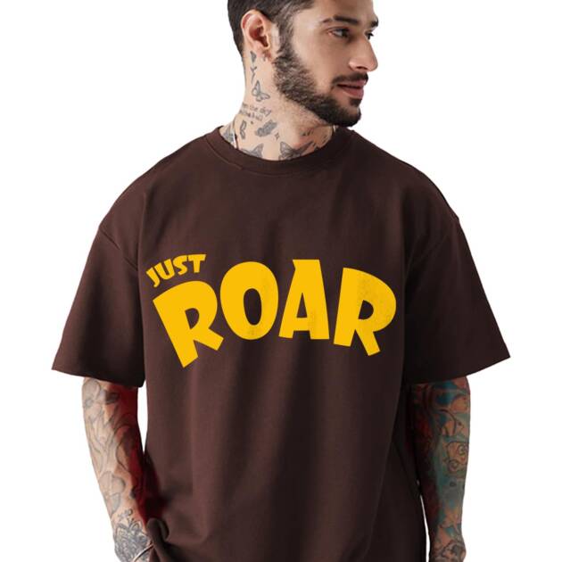 LEOTUDE Men's Cottonblend Oversized Half Sleeve Round Neck Tshirt (Fs_49Roar_P_Brown_M, Shirt)
