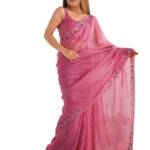 AKHILAM Women's Pink Paper Silk Embroidered Saree With Unstitched Blouse (KESARI11902_KR)