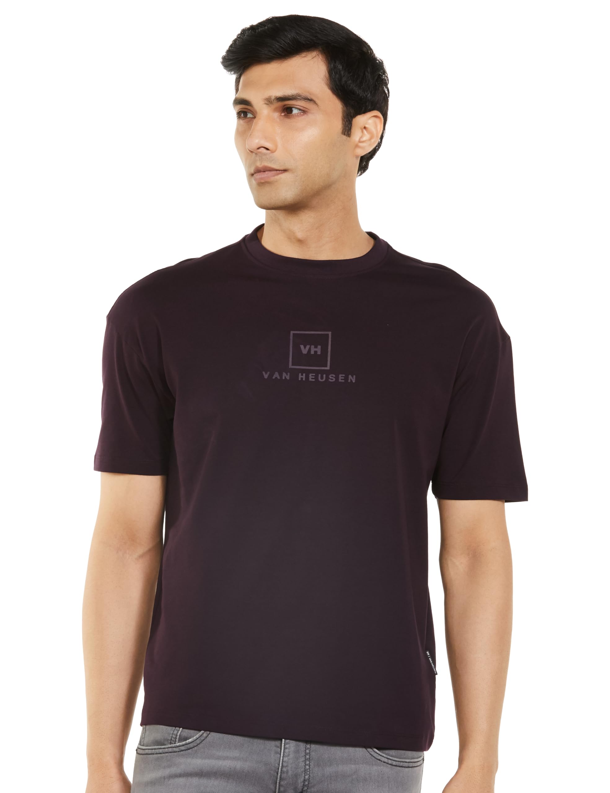 Van Heusen Men's Modern Fit T-Shirt (VDKCEDSFB53350_Wine