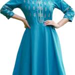 Yash Gallery Women's Cotton Floral Printed Anarkali Kurta for Women (Large, Teal)