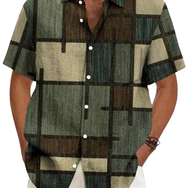 Lymio Men's Cotton Regular Fit Shirt (Geomatric-Green-L_Geeen)