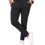 Mehrang Men's Slim Fit Casual Mid Rise Trousers, Cotton Blend, Side Pockets (in, Numeric, 32, Regular, Black)