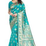 C J Enterprise Women's Pure Kanjivaram Soft Silk Saree Banarasi Design Wear Pattu Sarees Latest Party Cotton Sari collections With Blouse Piece for Wedding sadi new ladies 2025 (Pari9016-51) (Firozi)