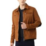 Leather Retail Brown Suede Faux Leather Standard Length Jacket For Men's(L)