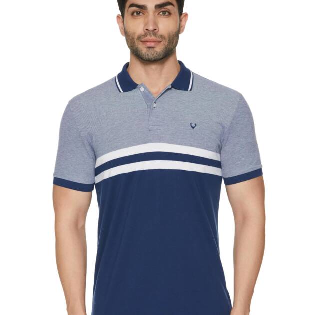 Allen Solly Men's Striped Regular Fit T-Shirt (ASKPQRGF701228_Navy