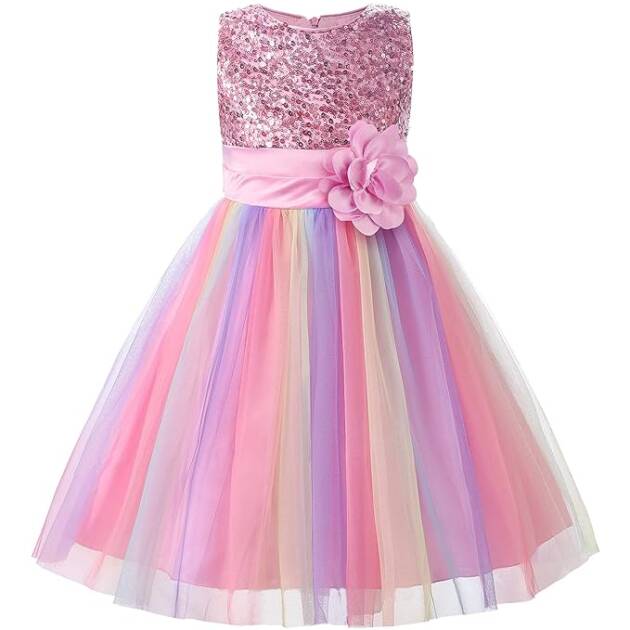 JerrisApparel Flower Girls Sequin Dress Rainbow Tutu Birthday Party Dress Pageant Gown