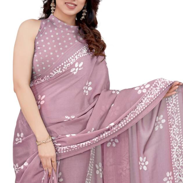 MIRCHI FASHION Chiffon Georgette Batik Printed Sarees for Women with Blouse Piece (37995-Onion Pink, White)