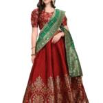 PURVAJA Women's Jacquard Semi-Stitched Lehenga choli (Arambh-Maroon_Maroon_Free Size)