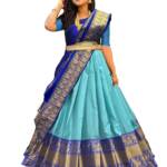 Fabcartz Women's South Indian Traditional Unstitched Pattu Silk Lehenga Choli Set(Sea Green)