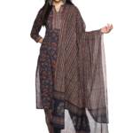 RAJMANDIRFABRICS Women's Cotton Hand Work & Floral Printed Straight Kurta Set (PK10112074_XL_Navy Blue & Red_X_Large)