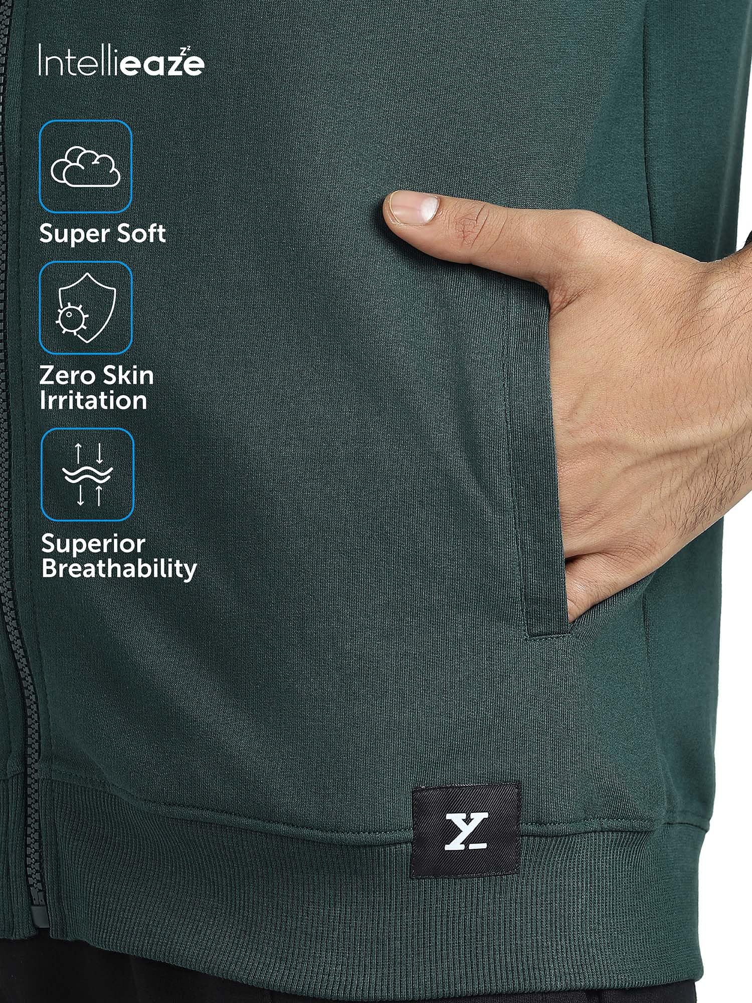 XYXX Cruze French Terry Cotton Zip-Up Jacket (S; Forest Green) - Image 3