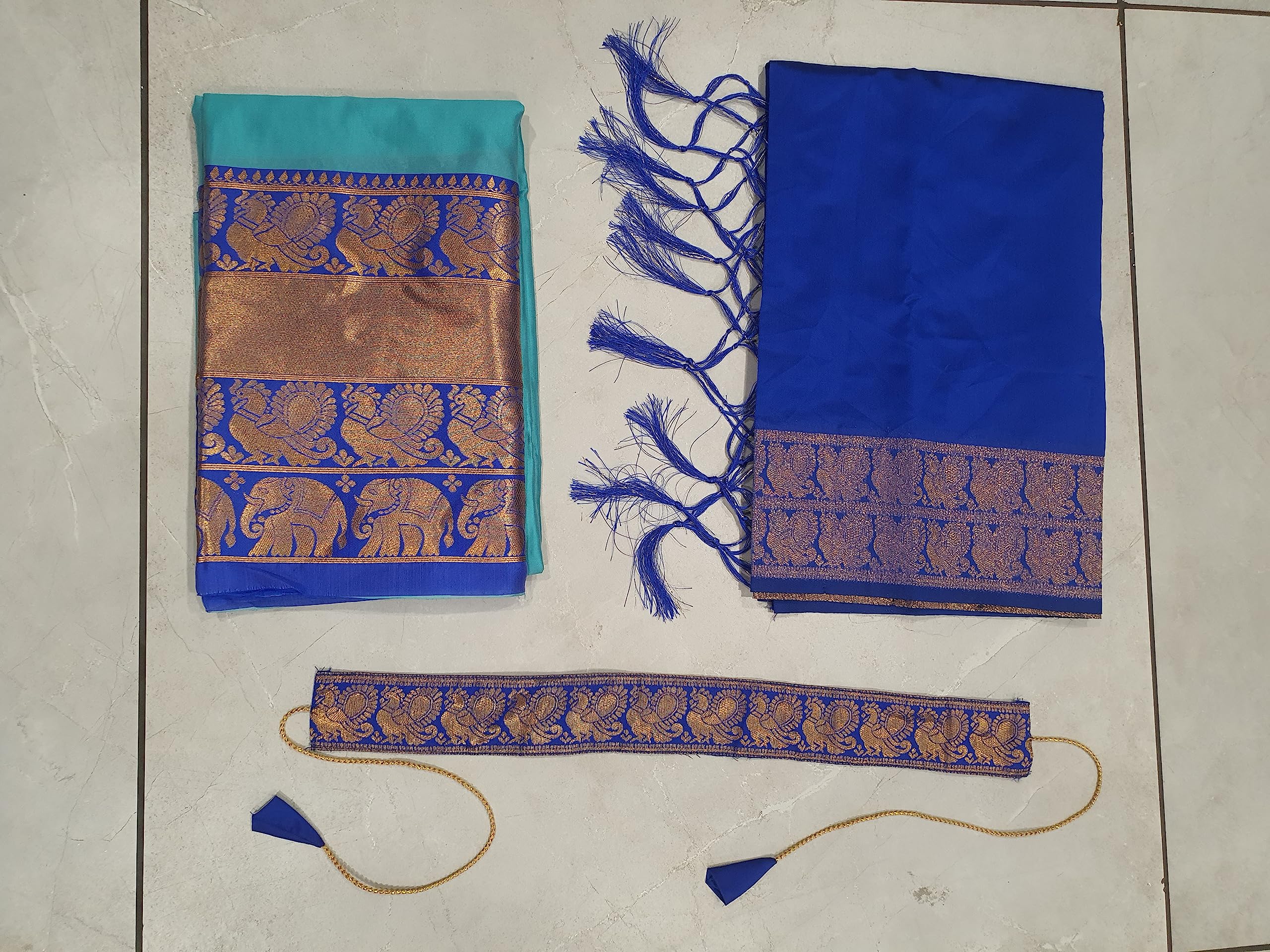 Fabcartz Women's South Indian Traditional Unstitched Pattu Silk Lehenga Choli Set(Sea Green) - Image 5