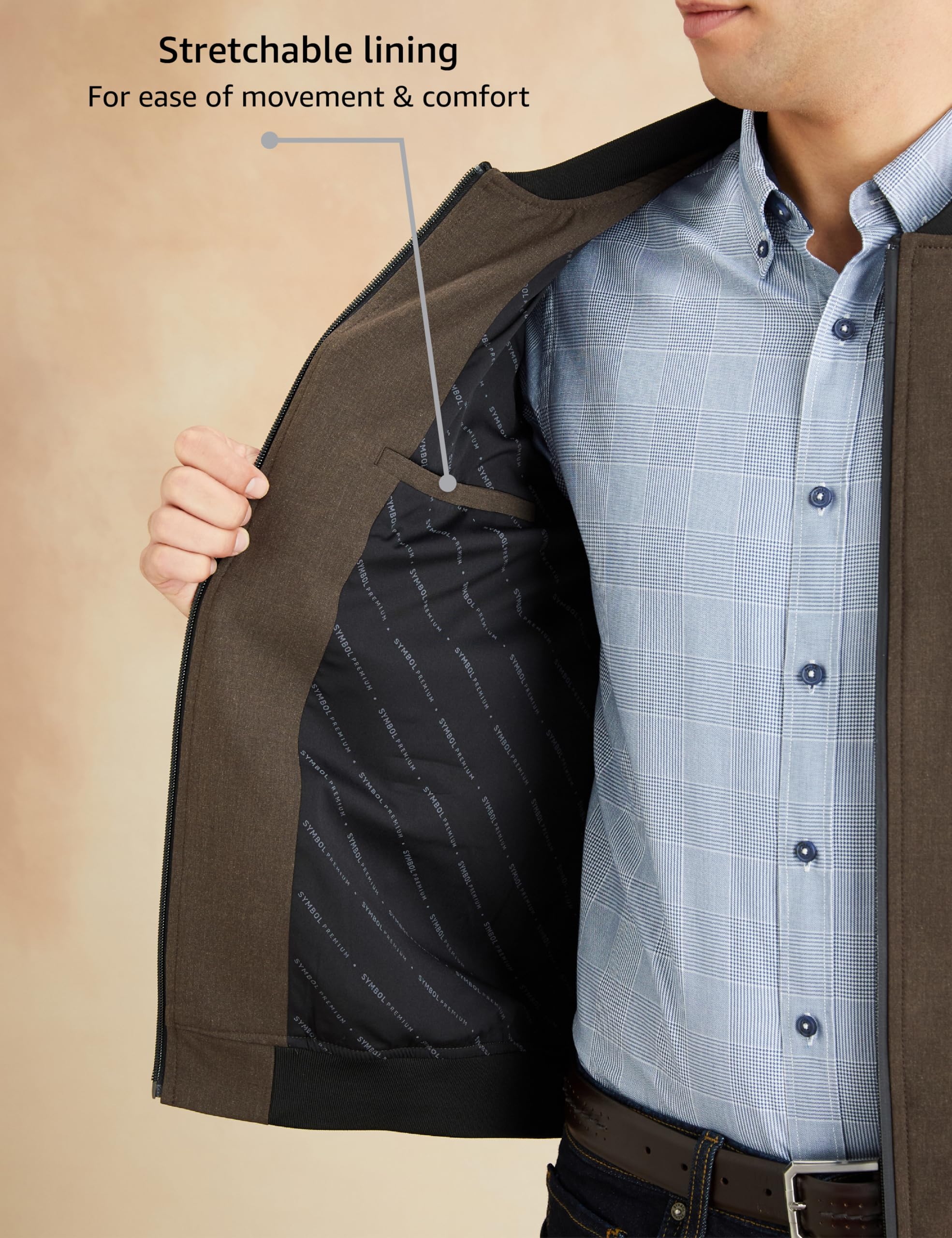 Symbol Premium Mens Smart Casual Fully Lined Mild Polyester Blend Standard Length Winter Jacket (Regular Fit) (SP-M-S24-JK-100_Brown_XL) - Image 3