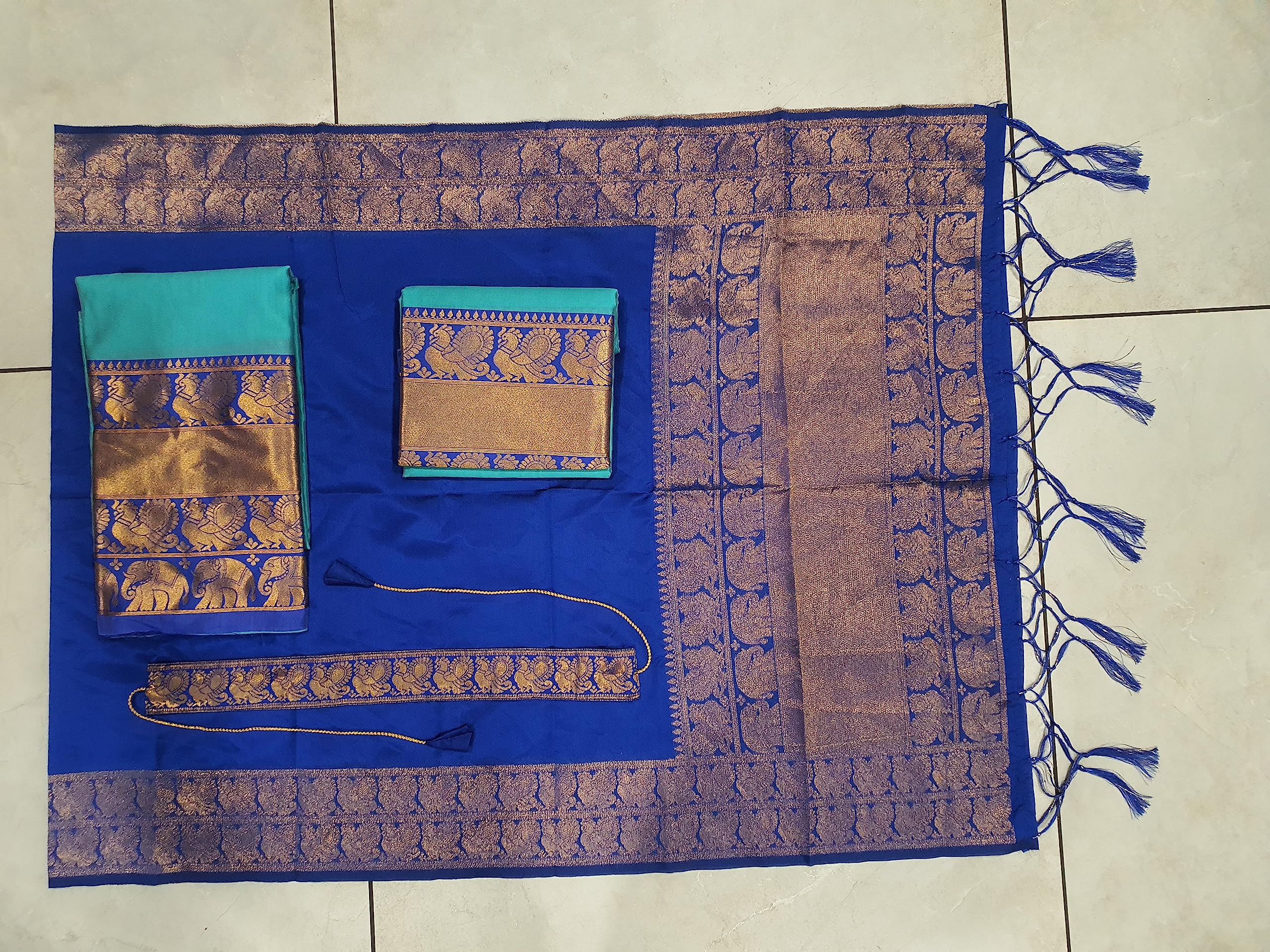 Fabcartz Women's South Indian Traditional Unstitched Pattu Silk Lehenga Choli Set(Sea Green) - Image 3