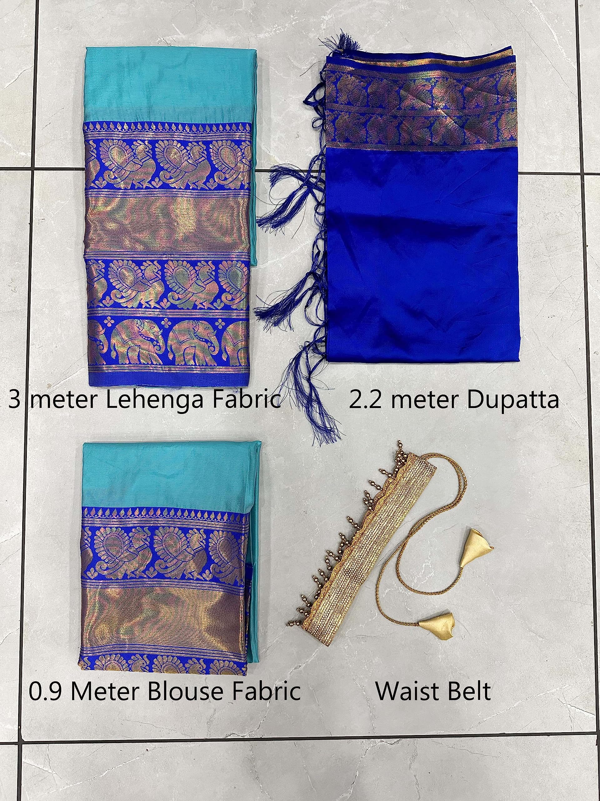 Fabcartz Women's South Indian Traditional Unstitched Pattu Silk Lehenga Choli Set(Sea Green) - Image 2