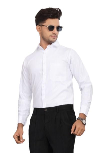 Men?s Solid White Formal Shirt | Full Sleeves, Regular Fit | Poly-Cotton Blend Office Shirt for Business