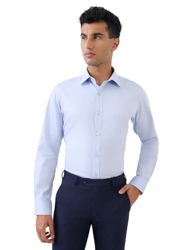 Raymond Men Slim Fit Structure Pattern Pure Cotton Semicutaway Collar Full Sleeve Formal Shirt (Size:44)-RMSY13721-B4 Blue
