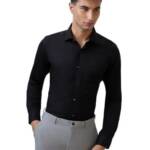 Raymond Men Contemporary Fit Solid Pattern Pure Cotton Semicutaway Collar Full Sleeve Formal Shirt (Size: 46)-RMSV13433-K9 Black