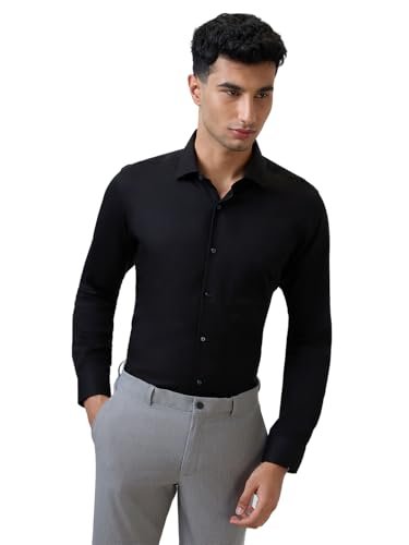Raymond Men Contemporary Fit Solid Pattern Pure Cotton Semicutaway Collar Full Sleeve Formal Shirt (Size: 46)-RMSV13433-K9 Black