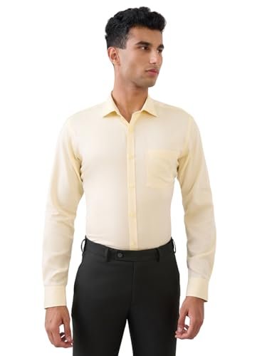 Park Avenue Men Slim Fit Structure Pattern Pure Cotton Semicutaway Collar Full Sleeve Formal Shirt (Size:42)-PMSX17517-Y2 Yellow