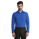 Raymond Men Slim Fit Solid Pattern Pure Cotton Semi Cut Away Collar Full Sleeve Formal Shirt (Size: 44)-RMSX13818 Blue
