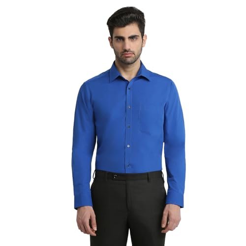 Raymond Men Slim Fit Solid Pattern Pure Cotton Semi Cut Away Collar Full Sleeve Formal Shirt (Size: 44)-RMSX13818 Blue