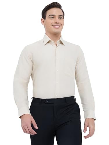 Raymond Men Regular Fit Structure Pattern Cotton Blend Semicutaway Collar Full Sleeve Formal Shirt (Size: 46)-RISZ00631-F2 Fawn