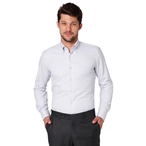 Cognoscente Men's Stripes Cotton Shirt | Full Sleeve | Tailored Fit Summer Casual Formal Wear | Soft Breathable Fabric Light Grey