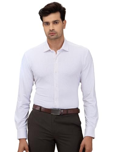 Park Avenue Men Slim Fit Print Pattern Nylon Spandex Blend Narrow Collar Full Sleeve Formal Shirt (Size: 42)-PMSX18458-R2 Light Red