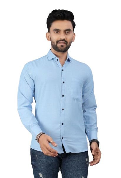 Men?s Solid Formal Shirt | Full Sleeves, Regular Fit | Soft Poly-Cotton Blend for Office LightBlue