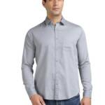 Richlook Men's Formal Shirt Slim Fit | Button Down Office Wear | Textured Cotton Blend | Long Sleeve Business Shirt for Men | Meeting & Work Ready - Light Grey