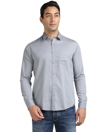 Richlook Men's Formal Shirt Slim Fit | Button Down Office Wear | Textured Cotton Blend | Long Sleeve Business Shirt for Men | Meeting & Work Ready - Light Grey