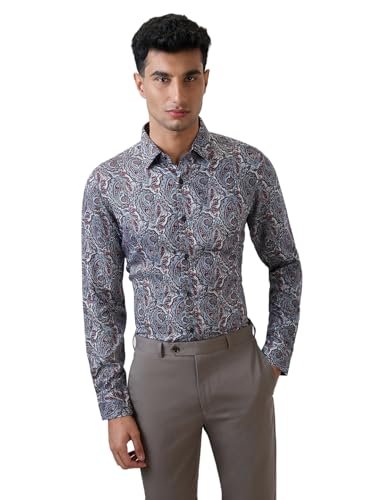 Raymond Men Regular Fit Print Pattern Pure Tencel Semicutaway Collar Full Sleeve Formal Shirt (Size: 40)-RPSX09180-B5 Blue