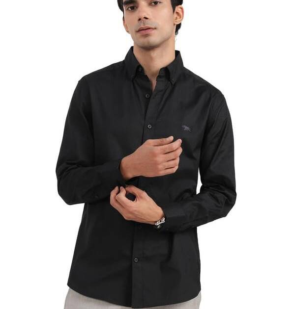 Andamen Men's Semi Formal Slim Fit Shirt (Black, M)