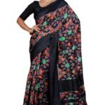 Bengal looms India Exclusive Madathasu Ikkat Pochampally Silk Saree in Black, Red and Multicolored Sari for Women