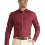 Andamen Grid Tattersall Checks Premium Cotton Formal Shirt Red