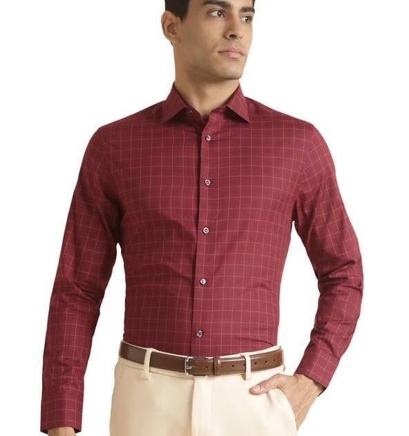 Andamen Grid Tattersall Checks Premium Cotton Formal Shirt Red