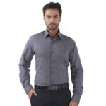 Raymond Men Slim Fit Print Pattern Cotton Blend Semi Cutaway Collar Full Sleeve Formal Shirt (Size: 44) RMSU13081-B6 Dark Blue