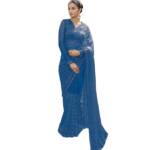 Suha Women Net Saree | Women's Traditional Ethnic Wear Saree With Attach Unstitch Blouse Piece | Occasion and Parties Wear Sarees for Womens-Blue(SA3116)