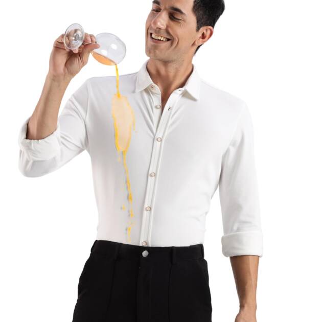 TURMS Men's Anti Stain Anti Odor Water Repellent, Premium Cotton Blend Tailored Fit Full Sleeves Solid Casual Ever Fresh White Knitted Shirt Available in Plus Sizes